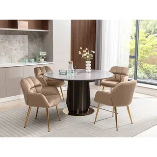 Stuhl mit Armlehnen 6er-Set - Samt & goldfarbenes Metall - Beige - PEGA