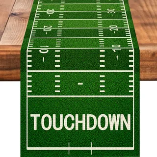 Tischläufer, Motiv: American Football Court, saisonaler Frühling, Herbst, Küche, Esszimmer, Leinen, Tischdekoration für drinnen und draußen, Zuhause, Party, Abendessen, 33 x 183 cm