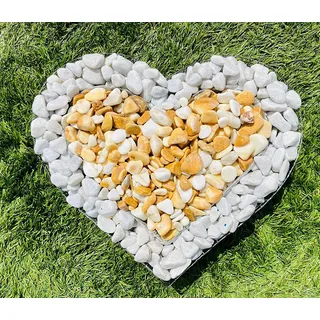 Herz Gitter Grabschmuck Grabgestaltung Gartendekoration mit Buntsteinen Glassteinen Natursteinen Füllart: Natursteine Farbe Steine: Carrara / Giallo Siena