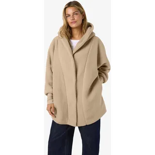 Kapuzensweatjacke NOISY MAY "NMCOZY L/S LONG SHACKET W HOOD JRS NOOS", Damen, Gr. XS, weiß pepper, Sweatware, Obermaterial: 100% Polyester, unifarben, relaxed fit normal, V-Ausschnitt, Rippbündchen, Sweatjacken Kapuzensweatjacke