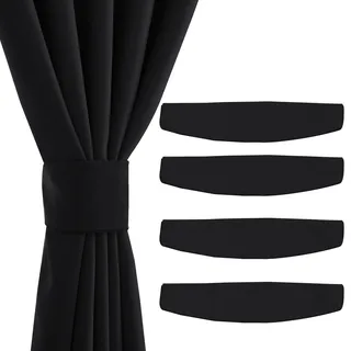 PONY DANCE Gardinen Raffhalter Magnetisch Schwarze Gardinenhalter Raffhalter mit Magneten für Blickdichte Gardinen Magnetische Raffhalter für Vorhänge, 4 Stück, 47x10 cm