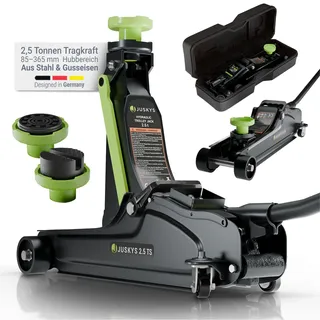 Juskys Wagenheber 2,5 t – Schwarz/Grün, hydraulisch, stabil mit Transportbox,