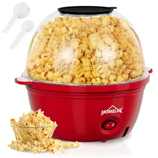 HOMELUX Popcornmaschine Popcorn Maker 450W Mini Popcorn Maschine mit Messlöffel Antihaftbeschichtung Snack Popcorn Popper für Zuhause Party Kinder, Deckel als Servierschale, Stille & Schnelle Rot