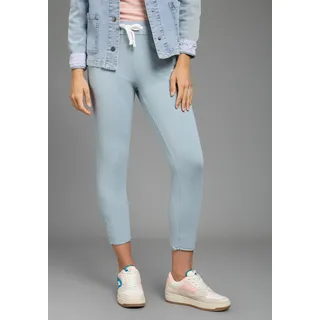 Jogginghose KANGAROOS, Damen, Gr. 36, N-Gr, blau (graublau), Sweatware, Obermaterial: 95% Baumwolle, 5% Elasthan, kontrastfarbene Details, unifarben, bequem knöchelfrei, Hosen Jogginghose, mit Kordelzug, knöchelfreie Länge, bequeme Passform