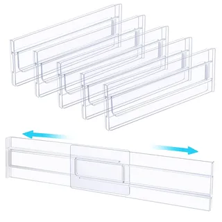 ASelected 6 Stück Kunststoff Schubladentrenner Verstellbare Schubladen aus Kunststoff Transparente Schubladentrenner für Küche Schlafzimmer Büro Schreibtisch Kommode