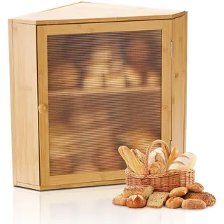 Vevor Eck-Brotkasten doppellagiger Brotbehälter Brotbox Organizer aus Holz für selbstgebackenes Brot, Aufbewahrungsbehälter mit gewellter Acryl-Türplatte, Brotaufbewahrung Lagerung Natur