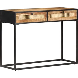 Konsolentisch 100x35x75 cm Raues Mangoholz und Rohrgeflecht - Schwarz