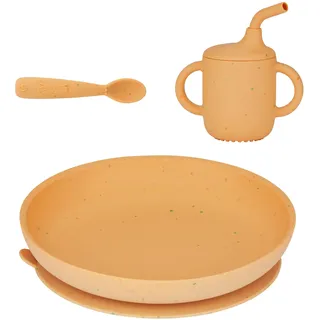 Babymoov Baby Geschirrset Little Arty - ab 9 Monate - 3er Set Silikon, Trinklernbecher, Teller mit Saugnapf, Babylöffel, BPA-frei, Spülmaschinenfest