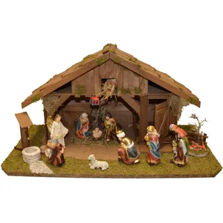 Alfred Kolbe Krippe »Krippenstall ohne Trafo« mit Laterne, Brunnen, Lagerfeuer, 11 cm, Figuren 11tlg., braun