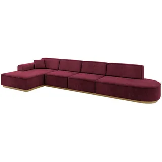 altdecor Eckcouch Samt 5-Sitzer Bordeauxrot