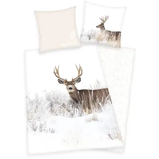 Klaus Herding GmbH Hirsch Bettwäsche Set Winterlandschaft 2tlg. 155x220 cm Übergröße