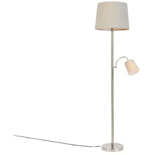 Qazqa Smart led Retro Stehleuchte mit Schirm, Stehlampe - Retro - Grau, inkl. 9W LED-Lampe, 2700K - 6500K, dimmbar, 2-flammig, 158cm, Ideal als Flur, Küche lampe, Schlafzimmerlampe und Wohnzimmerlampe