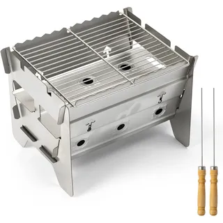 GwaOery Edelstahl Holzkohlegrill Tragbarer Kleiner BBQ-Grill Outdoor Reise für Camping Garten Picknickgrill Abnehmbares Design Mini-Tischgrill Hausmannskost Partys Grillen