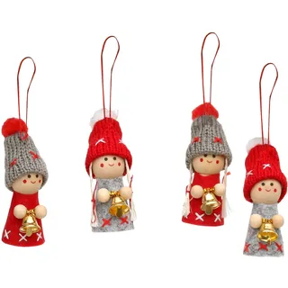 Dekohelden24 Weihnachtswichtel Baumbehang 4er Set grau/rot