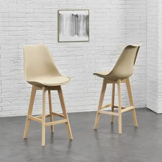 [en.casa] Barhocker 2er Set Barstuhl mit Rückenlehne Bistrohocker mit gepolsterter Sitzfläche Tresenhocker mit Holzgestell Buche-Gestell Beige [en.casa] - Beige