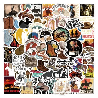 kaensc 50 Stück Western Cowboy Aufkleber für Kinder Jugendliche Erwachsene Jungen,Wild West Sticker für Wasserflaschen Laptop Motorrad Gepäck Computer Koffer Telefon Gitarre Skateboard Notebook Auto