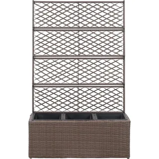 vidaXL Hochbeet mit Rankgitter 3 Töpfe 83×30×130cm Poly Rattan Braun - Braun