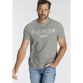T-Shirt H.I.S, Herren, Gr. XXL (60/62), grau (grau meliert), Single Jersey, Obermaterial: 90% Baumwolle, 10% Viskose, bedruckt, Basic schmal, Rundhals, Shirts T-Shirt, schmale Passform, bedrucktes Design, Rundhalsausschnitt, Topseller