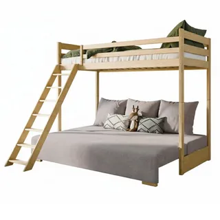 Kids Collective Hochbett mit Schlafsofa 200x140 cm in natur und graufarben , Naturfarben, Grau , Holz , 140x200 cm , Babymöbel & Kindermöbel, Kinderzimmer & Jugendzimmer, Kinderbetten, Hochbetten