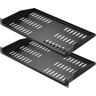 Vevor 2 STK. 1U Server-Rack-Regal, 10"/254 mm Tiefe, 50 lbs maximale Tragkraft, belüftetes freitragendes oder wandmontiertes Rack-Regal mit Ablage, gute Luftzirkulation für 19" Netzwerkschrank oder Geräte-Rack