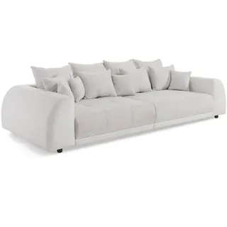 s-style möbel - Big Sofa 4 Sitzer Boxspringfederung Lounge Sofa mit vielen losen Kissen Weiß und Creme Kunstleder/Strukturstoff