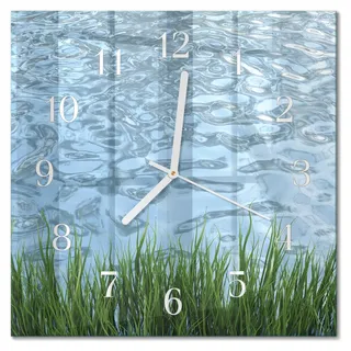 Tulup Glasuhr Wanduhr Küchenuhr Echt-Glas 30x30 cm Modern Dekorativ Geräuschlos Weiße Zeiger - Graswasser - Blau