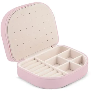 Massido Schmuckkästchen Schmuckbox Reise Schmucketui Klein Schmuckaufbewahrung Organizer Tragbar 16,5 x 12 x 5 cm Rosa