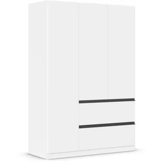 Rauch Möbel Costa, Kleiderschrank für Schlafzimmer, Kinderzimmer, Babyzimmer, Flur, Garderobe 3-türig, 2 Schubladen, Push-to-Open, Farbe Weiß, Griffprofil Grau metallic, Breite 136 cm