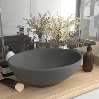 The Living Store s Ovales Waschbecken Matt Dunkelgrau 40x33 cm Keramik - Grau
