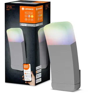 Ledvance Smarte LED Aussenleuchte für die Wand mit WiFi Technologie, Leuchte für Außen, RGB-Farben änderbar, silberf. Aluminium, Kompatibel mit Google und Alexa Voice Control, SMART+ WIFI CURVE WALL