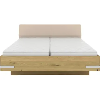 Musterring Holzbett »Savona, Bettgestell, Bettrahmen, teilmassiv Bianco-Eiche« beige (weiß, neutral), B:180cm L:210cm, Betten, Holzbett, Kopfteil Kunstleder Champagner, Details in Chrom, verschiedene Größen,