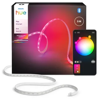 Philips Hue Flux 5m LED-Lightstrip, 1200 lm Lichtband, flexible Innenbeleuchtung, ChromasyncTM-Farbmischung, RGBWWIC LED Streifen zuschneidbar, erweiterbar, wiederverwendbar, App- und Sprachsteuerung