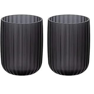 WENKO Zahnputzbecher Agropoli Grau, Zahnbürstenhalter für Zahnbürste und Zahnpasta aus hochwertigem Kunststoff mit plastischer Formgebung und gefrosteter Oberfläche, Ø 7,5 x 10 cm (Packung mit 2)