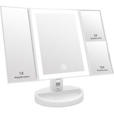 Auxmir Kosmetikspiegel mit Beleuchtung, 10X 5X 1X Vergrößerung Schminkspiegel, 3 Seiten Makeup Spiegel mit 34 Natürliche LED Lichter