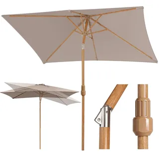 Sekey Sonnenschirm Rechteckig 200x150 cm Holzoptik, 180g/m2 Polyester UV50+, Sonnenschirm Balkon mit Eisenmast 38mm & 6 Stahlstreben, Kurbel-Seilzug, für Garten Balkon Terrasse