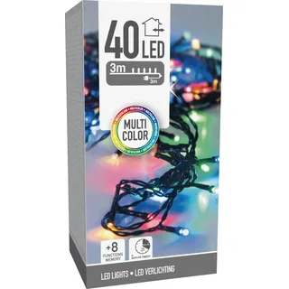 LED-Lichterkette bunt, 40 LEDs, Grünes Kabel, Innen/Außen, 6m, 8 Funk. - Grün