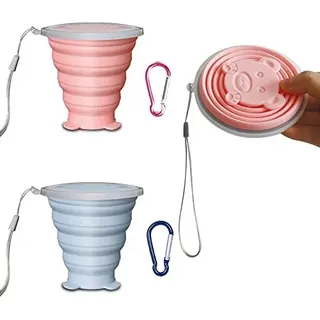 Pack 2 faltbare Tassen, wiederverwendbare Klappbecher Deckel, Tasse Silikon-Silikon, geeignetes Camping, Reisen, Sport, Picknicks usw.