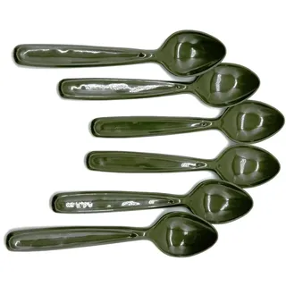 6 Stück Löffel Esslöffel Suppenlöffel Mehrzwecklöffel, Mehrwegbesteck, aus Kunststoff Plastik, Farbe oliv