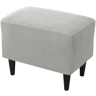Highdi Ottomane Schonbezug Hockerbezug, Karierter Jacquard Stoff Einfar Big Hocker Hussen für Fußhocker, Stretch Bezug Waschbar Ottomane Abdeckung Überzug Hocker Protector (Hellgrau)