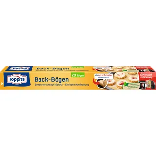 Toppits Backpapier-Bögen - 1 x 20 Stück, 42 x 38 cm, Antihaft, Rutschfest, FSC zertifiziert, Ideal für Backofen, Airfryer und Dampfgarer
