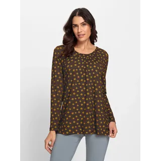 Tunikashirt INSPIRATIONEN "Tunikashirt", Damen, Gr. 36, gelb (graphit, ocker, bedruckt), 95% Viskose, 5% Elasthan, bedruckt, geblümt, gemustert, mehrfarbig, Rundhals, Shirts Tunikashirt