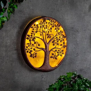 Spetebo LED Solar Wanddeko BAUM - 40 cm - 24 warm weiß beleuchtet Garten Deko - bronze