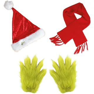 Chaks – Der Grinch Accessoire Set mit Handschuhen, Weihnachtsmütze & Schal, Accessoires für Grinch Kostüme