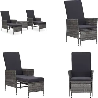 vidaXL 3 tlg. Garten Lounge Gartenmöbel Set, Kissen Poly Rattan, Grau - Garten-Lounge-Set - Gartenlounge-Set - Gartenmöbel-Set - Loungemöbel-Set - Grau