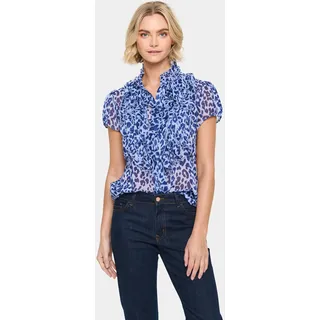 Rüschenbluse SAINT TROPEZ "LiljaSZ Crinkle SS Shirt", Damen, Gr. S, blau (hydrangea midnight leopard), Web, Obermaterial: 100% Polyester, regular fit normal, Blusen Rüschenbluse, Kunstfaser, Regular fit