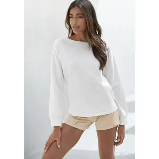 Sweatshirt BENCH. LOUNGEWEAR, Damen, Gr. 36/38, beige (ecru), angeraute Sweatware, Obermaterial: 95% Baumwolle, 5% Elasthan, unifarben, Basic, Sweatshirts Sweatshirt, mit gerafften Ärmelbündchen, Loungeanzug