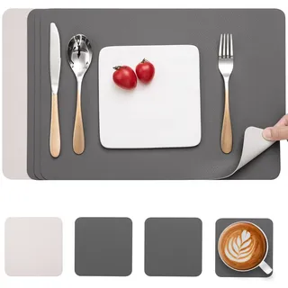 Myir JUN Tischsets abwaschbar doppelseitige Leder Platzsets abwaschbar | 4er Set Tischsets und Untersetzer Platzdeckchen abwaschbar rutschfest umkehrbar Tischsets Lederoptik Untersetzer Teller