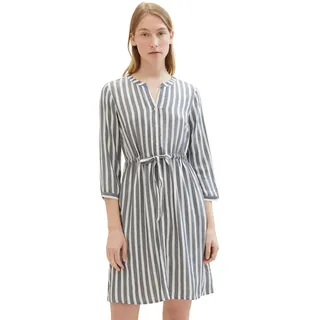 TOM TAILOR Damen Kleid mit Streifen & Bindegürtel, offwhite navy vertical stripe, 40