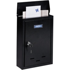 Bild von Briefkasten mit Namensschild, Metall, mit 2 Schlüsseln, Postkasten schmal, HxBxT: 35,5 x 24 x 9 cm, schwarz