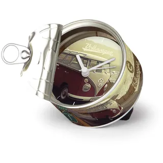 BRISA VW Collection - T1 Bulli Bus MyClock Tischuhr mit Magnet | Volkswagen Standuhr mit Konservendosen-Optik, Personalisierbar Batteriebetrieben Quarzuhrwerk Deko Retro, Highway 1